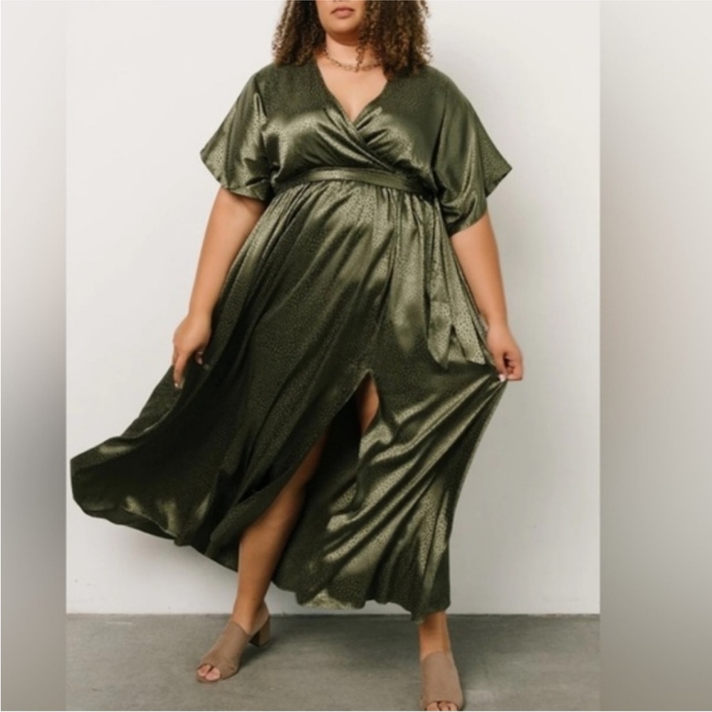 NWT Baltic Born Savannah Print Kimono Maxi Dress Green Waist Tie Surplice Large - Picture 7 of 7